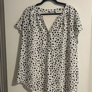 Polka Dot V-Neck Blouse in Black and White
